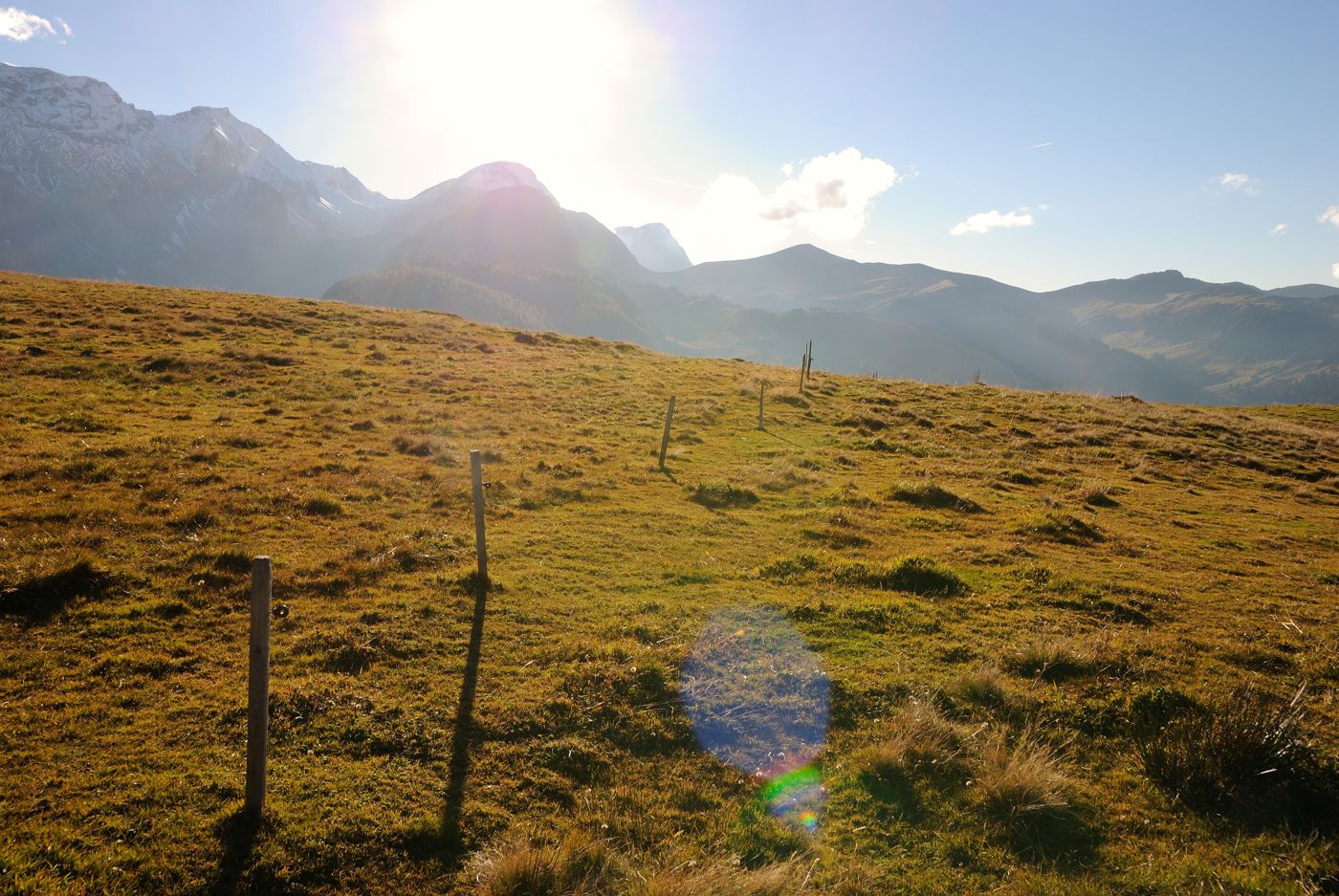 Nach dem Absteig vom Oberlaubhorn geht es über sanfte Wiesen bergab