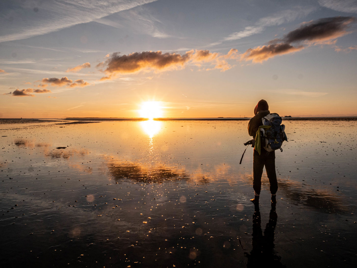 Wattwanderung Hallig Oland Sonnenuntergang
